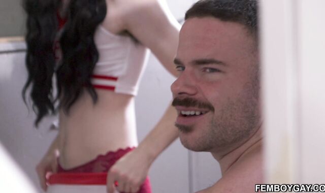 A femboy cheerleader anal fucked in sex train