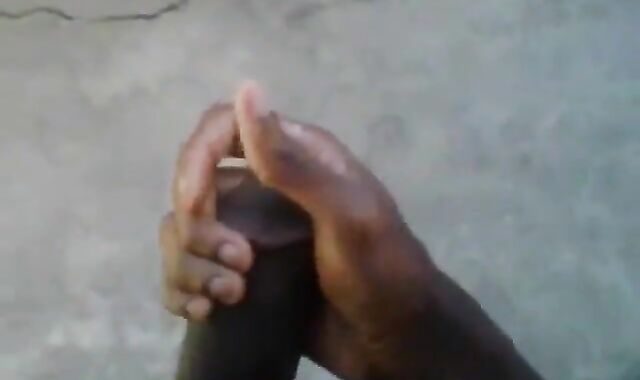 Huge Black Cock Masturbating and Cumming Outdoors