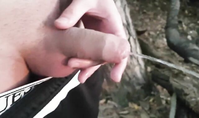 Pissing Outdoors with a Big-Cocked Hunk