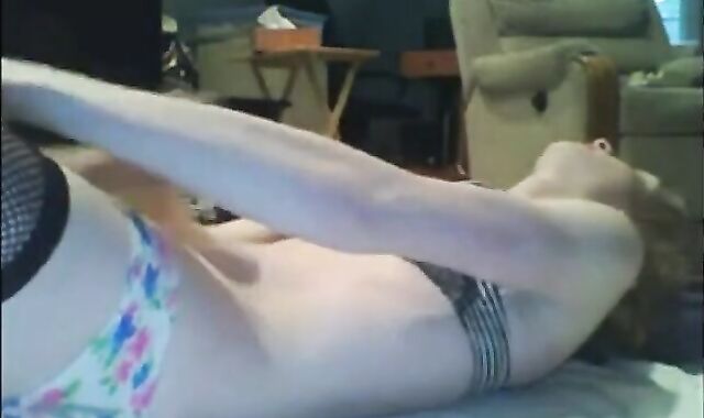 Sissy cums on self while dressed up