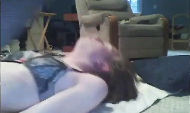 Sissy cums on self while dressed up