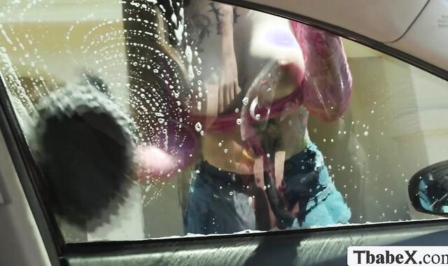 TS carwasher give us a free extra anal service