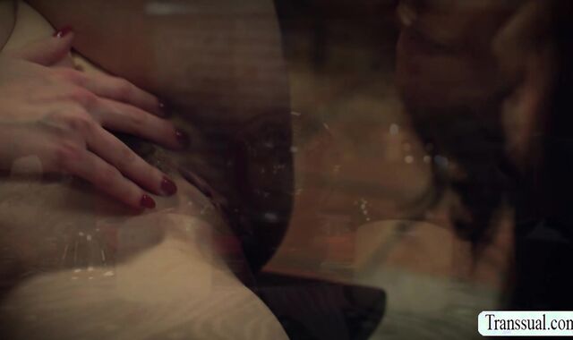 Busty witch summons two shemale and get fucked