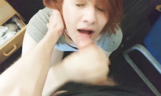 Pretty trans girl takes a load on her face