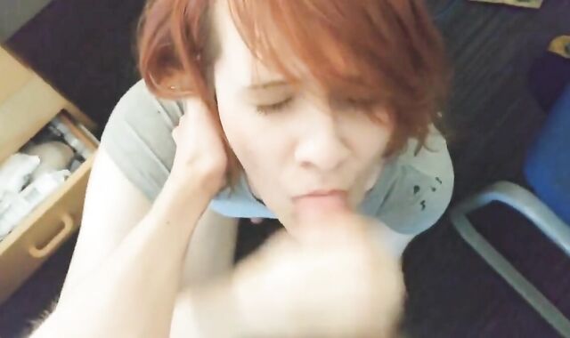 Pretty trans girl takes a load on her face