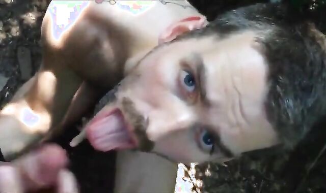Big Cock Blowjob in the Woods with a Cum Facial