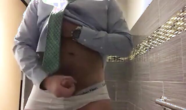 Big-Cock Daddy Strokes at Work