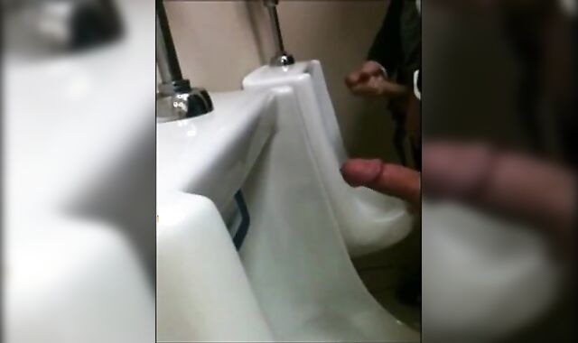 Outdoor Wank Session for Two Slim Dicks at the Urinals