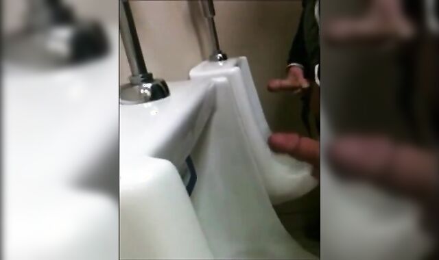 Outdoor Wank Session for Two Slim Dicks at the Urinals