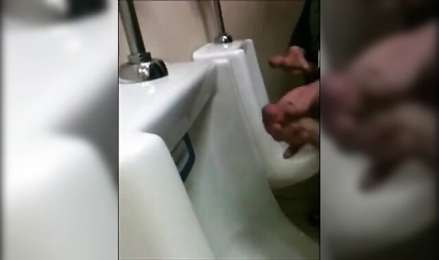 Outdoor Wank Session for Two Slim Dicks at the Urinals