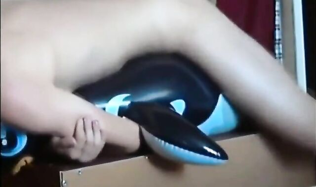 Twink Humping and Cumming on Penguin Inflatable Sex Toy