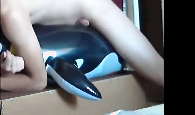 Twink Humping and Cumming on Penguin Inflatable Sex Toy