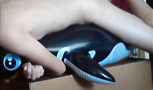 Twink Humping and Cumming on Penguin Inflatable Sex Toy
