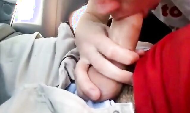 Sucking my buddy's cock in the car, he cums in my mouth - amateur video