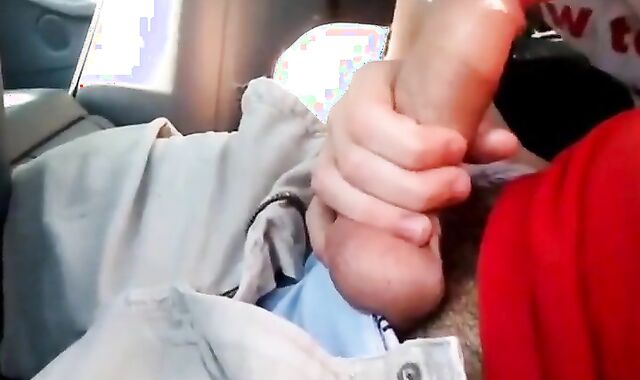 Sucking my buddy's cock in the car, he cums in my mouth - amateur video