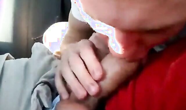 Sucking my buddy's cock in the car, he cums in my mouth - amateur video