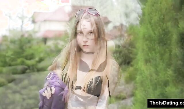 Slim Blonde Stripteases in Park and Bathroom Solo