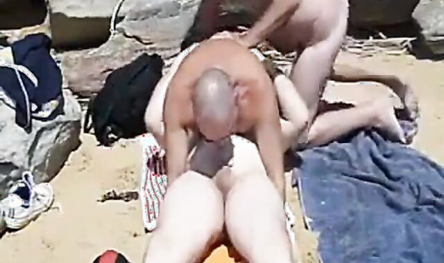 Threesome Fun on the Beach with Hung Amateurs