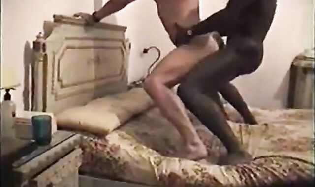 Black Stud Takes it Standing on the Bed
