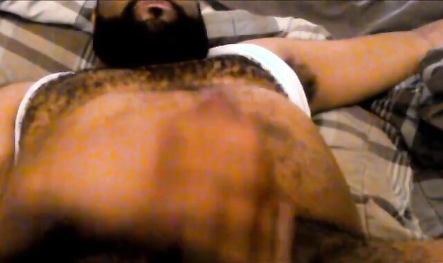 Hairy Black Man Jerks Off, Showing Off His Chest and Belly