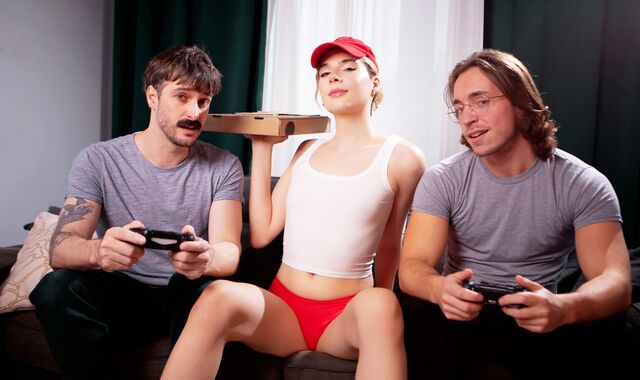 Femboy Pizza Delivery Girl Tag Teamed!