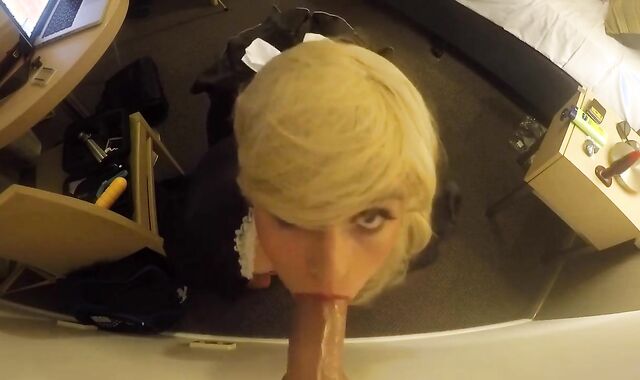 Thick CD Maid Pleases in Amateur Blowjob Video 2