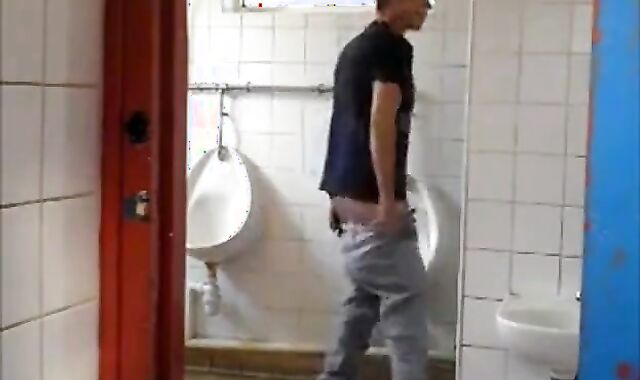 Gloryhole Masturbation: Amateur Hunk Fun in the Restroom