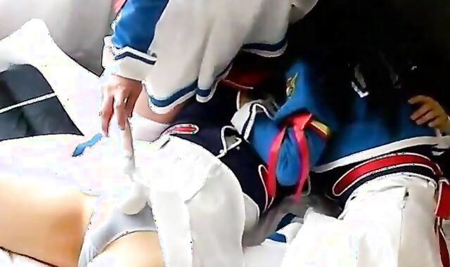 3 Asian Crossdressers Jerking Off Together
