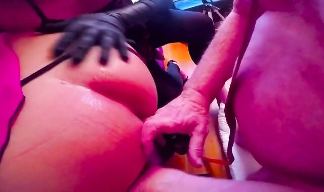 Fat Crossdresser Gangbanged by Mistress and Sub