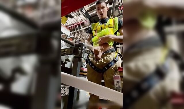 Gay Solo: young showing off in the work place
