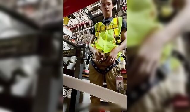 Gay Solo: young showing off in the work place