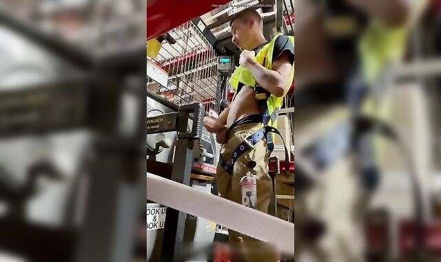 Gay Solo: young showing off in the work place