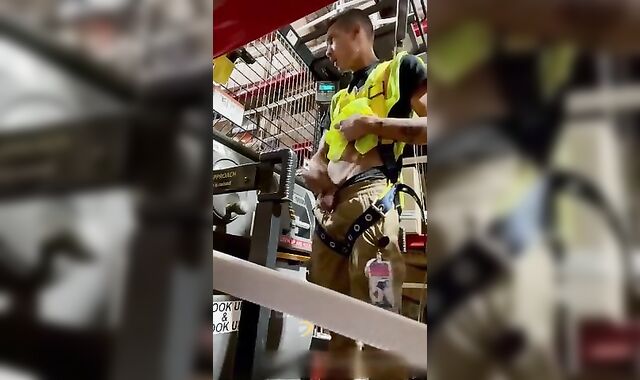 Gay Solo: young showing off in the work place