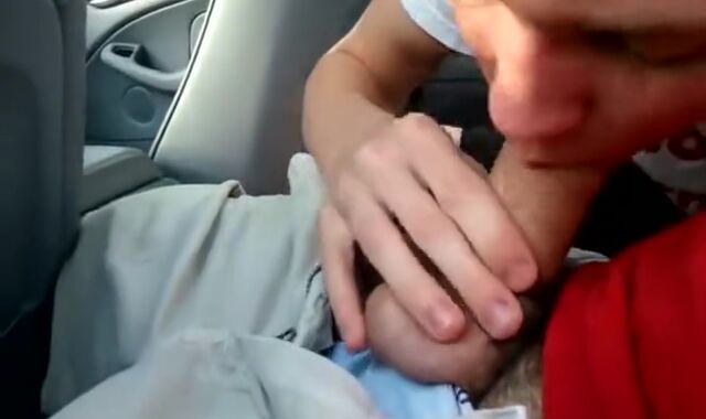 Twink sucks off friend in car and swallows his cum