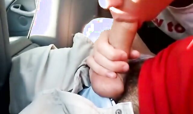 Twink sucks off friend in car and swallows his cum