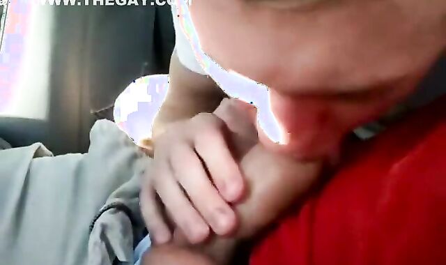 Twink sucks off friend in car and swallows his cum