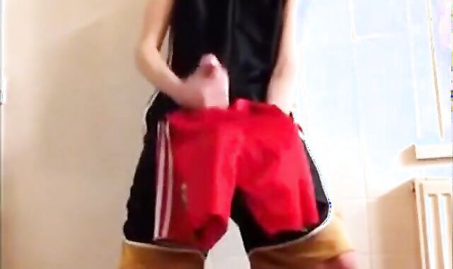 Twink Cums on Gym Shorts Solo 2