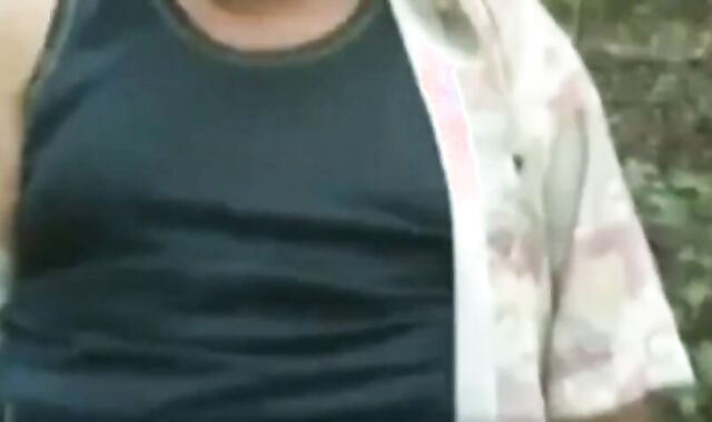 Old Man Strokes His Uncut Cock Outdoors