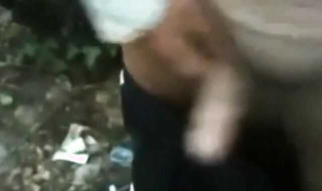 Old Man Strokes His Uncut Cock Outdoors