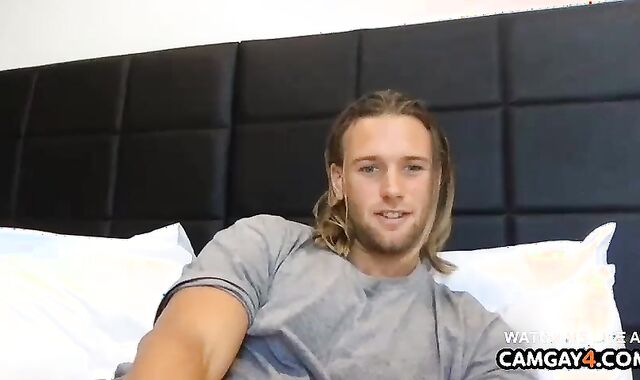 Blonde boy On webcamera
