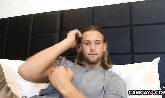 Blonde boy On webcamera