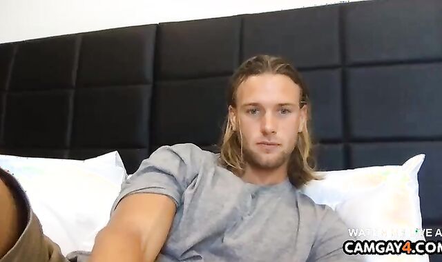Blonde boy On webcamera