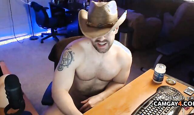 boy With Cowboy Costume play Jerks And Ejaculates In Live