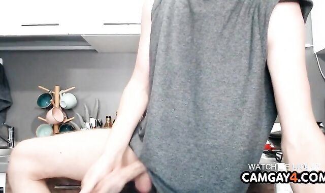 Bony Towheaded lad wanking off In web cam