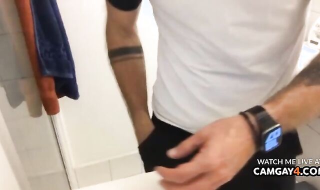 brawny guy Milking In The douche while Filming His dinky