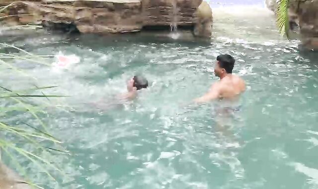 raging lusty Trio Way By A Waterfall