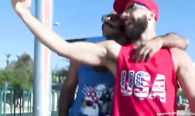 Filming A three-way With 2 muscled Tourists