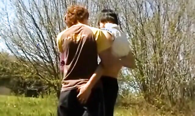Outdoor three-way youthful queer teens