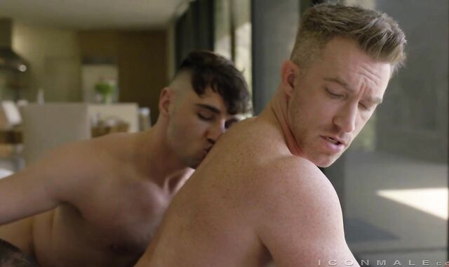 IconMale.com: Mouth humping fucky-fucky vignette next to bulky condom-free Nick Fitt