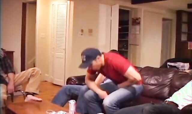 Threesome sphincter Gobbling & pummeling On The couch